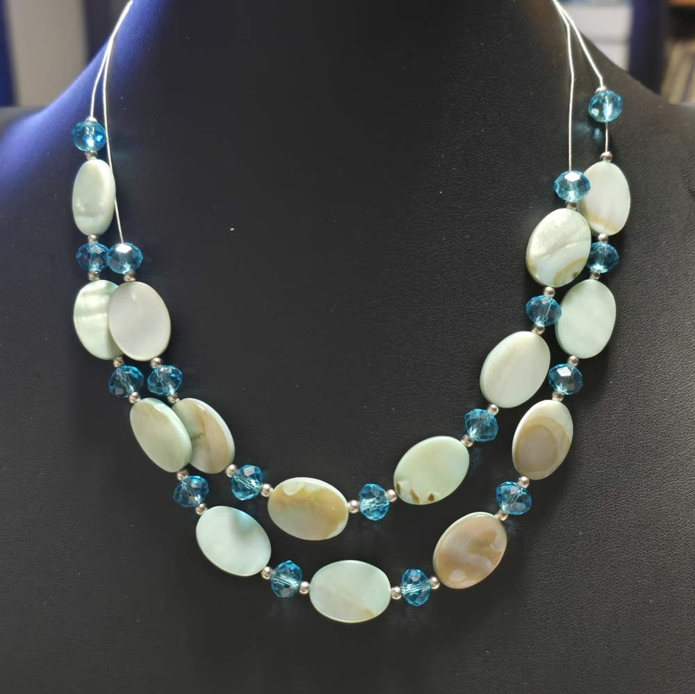 Two Strand Natural Green Stone Beaded Necklace 21